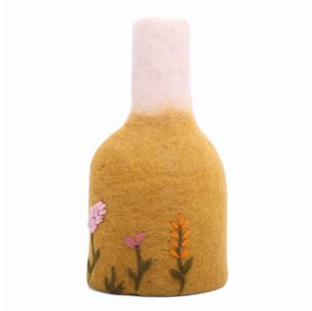 Én Gry & Sif Én Gry & SIF Filz-Vasenhülle | wundervolle Cover-Up Vase aus Filz mit zusätzlichem Glas perfekt für einzelne Blumen | gelb, weiß H18 x Ø8 cm