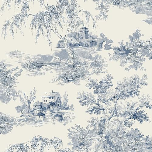 Grandeco Papier peint lisse Motif arbres Bleu
