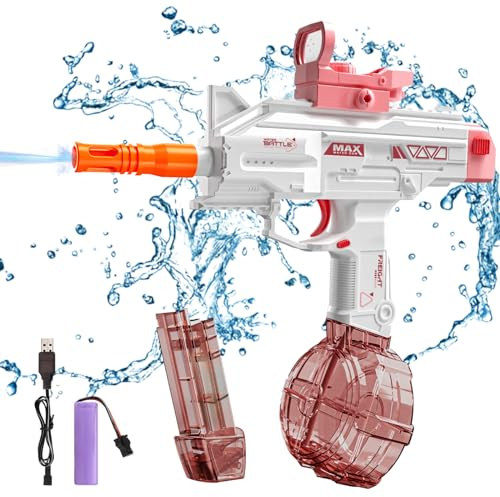Maxee Elektrische Wasserpistole Uzi-SMG Pistols 25-32 ft mit Großer Reichweite EIN-Knopf-Automatik Wasser Spielzeug Pistolen für Kinder Erwachsene Sommer Schwimmbad Party Strand im Freien B-pink