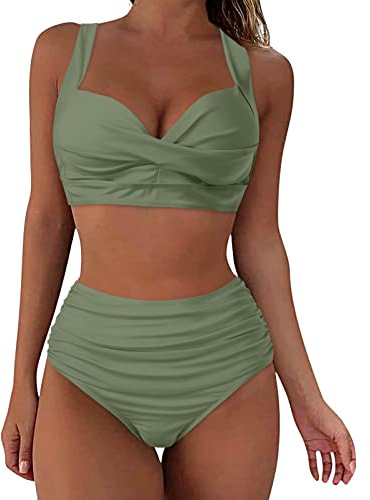 Bikini pour femme, ventre plat, grande poitrine, col en V, motif floral croisé, maillot de bain, bikini deux pièces, taille haute, push-up, pour femme