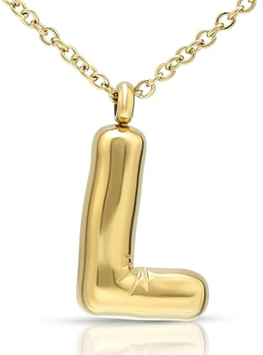 Joacii 18K Vergoldeter Puffy Name Personalisierte Alphabet Buchstabe L Halskette für Männer