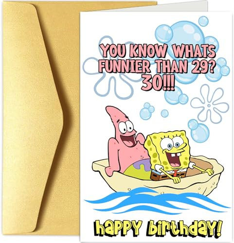 ONECHI Lustige Geburtstagskarte zum 30. Geburtstag, niedliche Grußkarte zum 30. Geburtstag, für Damen und Herren, Sponge-Bob und Patrick Star Meme Geburtstagskarte