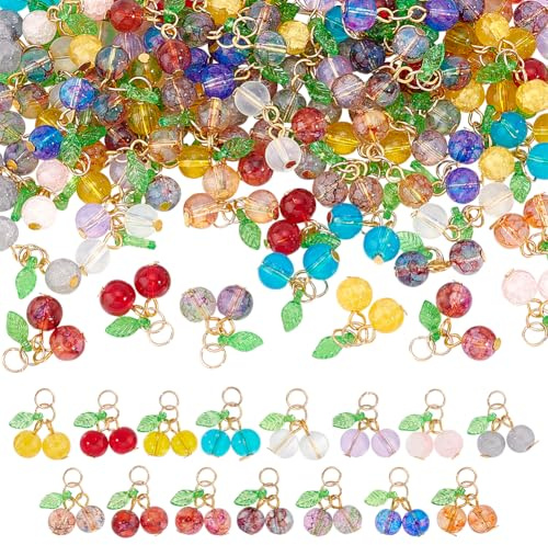 PH PandaHall 90 Stück 15 Farben Kristall Charm Fruchtperlen Mini Kirsch Anhänger aus Glas für Halsketten Armbänder Ohrringe Schmuckherstellung