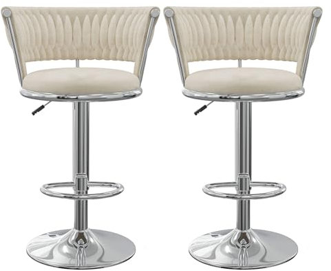 Utlenianie 2er Set Barhocker Barstuhl aus Samt Tresenhocker Bistrohocker Hocker mit Lehne 360° Drehbar Drehstuhl Barhocker Höhenverstellbar für Küche/Hausbar (Silber-A)