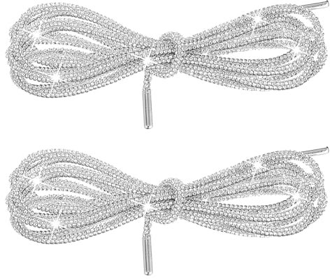 Abeillo 2 lacci glitterati, con strass, in argento, con strass, rotondi, lucidi, di ricambio per scarpe da ginnastica, stivali da corsa (120 cm), argento