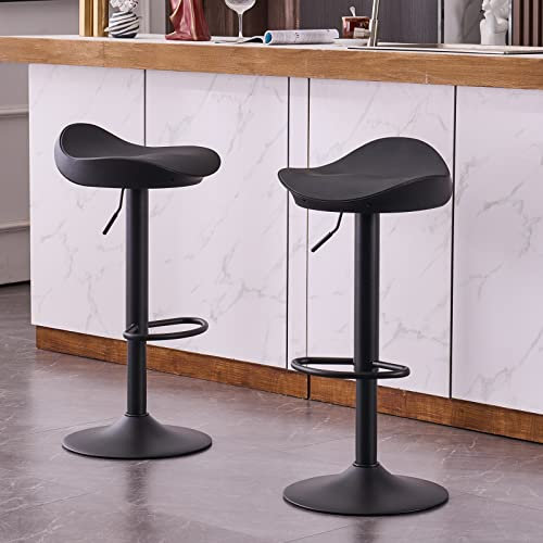YOUNIKE Taburete de Bar Juego de 2, Sillas Altas de Bar, Taburetes Altos Cocina de Diseño Moderno Giratorio 360°y Regulable en Altura para Bar Cocina, Negro