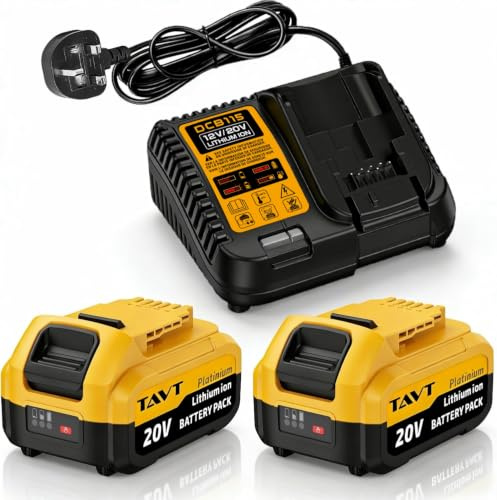 TAVT Lot de 2 batteries 20 V et chargeur DCB115 compatibles avec les machines Dewalt XR 20 V DCB201, DCB203, DCB20 5, DCB204, DCB200, DCB180, DCB206, DCB207