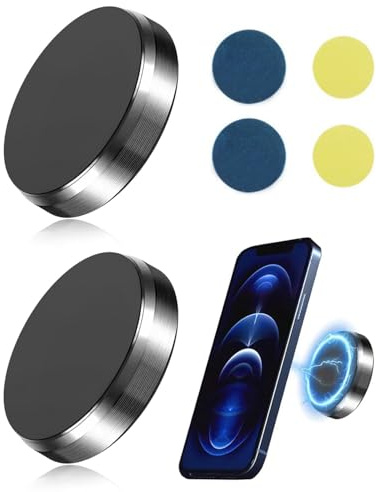 DAFNE Due supporti magnetici per auto con cuscinetti adesivi, supporti magnetici universali rotondi, installazione senza attrezzi, compatibili con quasi tutti i modelli di telefono