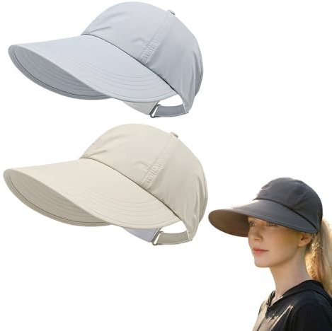 Generisch Sonnenhüte für Damen, 2026 Neu Sonnenhut Damen mit Breite Krempe, Visor Cap Damen, Faltbar UV Schutz 50 Hut, Sunscreen Baseball Hat Pferdeschwanz Strandhut für Golf Reisen Wandern (G+B)