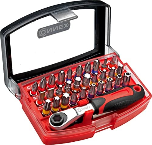 Connex Bit-Set 32-teilig - Aus Silizium-Molybdän-Stahl - Gängige Standard- & Sicherheits-Bits - In praktischer Kunststoffbox / Bit-Satz für Schaubarbeiten / Bit-Sortiment / Schrauber-Bits / COXB973832