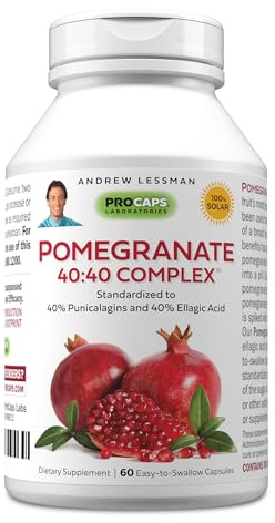 ANDREW LESSMAN Pomegranate 40-40 Complex 60 Capsules - All-Natural, High-Potency Extract to Protect Your Body from Free Radical Damage. No Sugar, Calories, Sweetener, Preservatives. No Additives