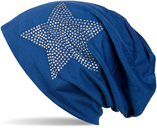 styleBREAKER Klassische leichte Unisex Beanie Mütze mit Stern Strass Applikation 04024019, Farbe:Royalblau