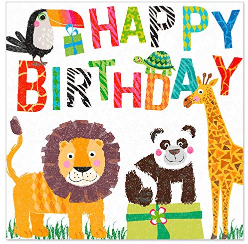ARTEBENE Serviette Papierserviette Zootiere Happy Birthday Kindergeburtstag Tissue | 33 x 33 cm | 20 Stück | 3-lagig | Hochwertige Serviette für Kindergeburtstag, Geburtstag, Kinderfete