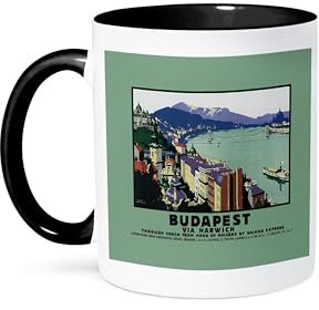 3dRose Budapest Via Harwich Flussszene mit Booten und der Brücke Zweifarbige Tasse, Keramik, schwarz, 11oz