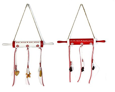 Mattarello Natalizio decorativo con pendenti - Rosso o Bianco