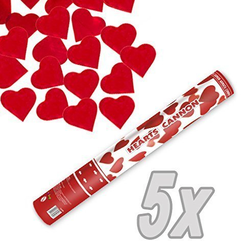 HausderHerzen.de Herz Konfetti Shooter 40 cm XXL ! Popper Kanone Konfettikanone rote Herzen - 5 Stück