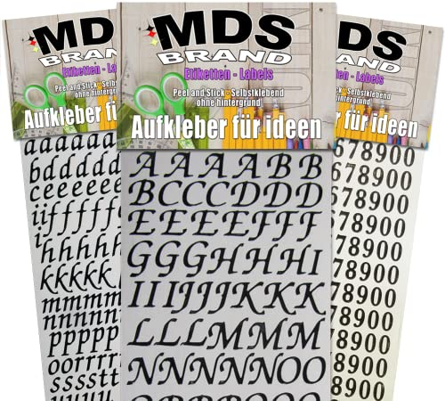 MDSBrand 1,5cm Schreibschrift Buchstaben Aufkleber & Zahlen Aufkleber 3er/pk ideal für Hochzeit, Weihnachten und Geburtstagen, einfach zum basteln und gestalten von Karten & Fotoalbum 73 (Schwarz)