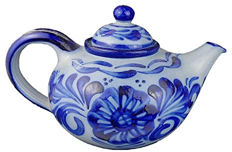 ISDD Teekanne, handgeblautes salzglasiertes Steinzeug, grau blau Geschirr, traditionelle Westerwälder Motive