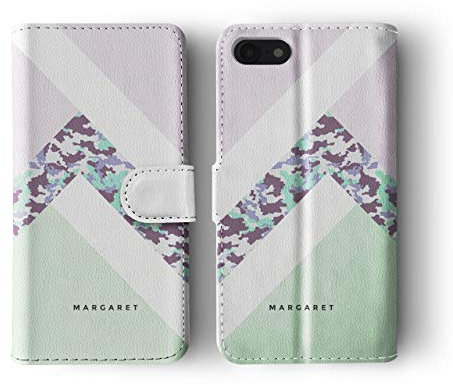 Tirita Personalised Custom Initials Wallet Leather Flip Phone Case/Cover compatible with iPhone Xs Max Camouflage Camo Pattern [39 - Chevron Mint]