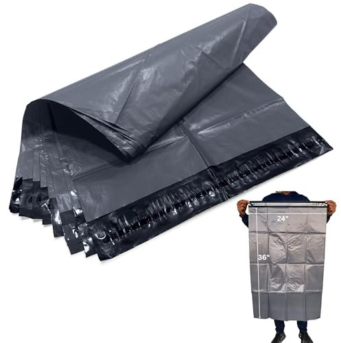 JeeJaan® 5 Pcs of Large Grey Postage Bags 24 x 36 - 610 x 914 mm Grey Parcel Bags Extra Strong Polythene Mail Envelopes for Packaging Parcel Self Seal Poly Mailer Ideal for Shipping Purpose