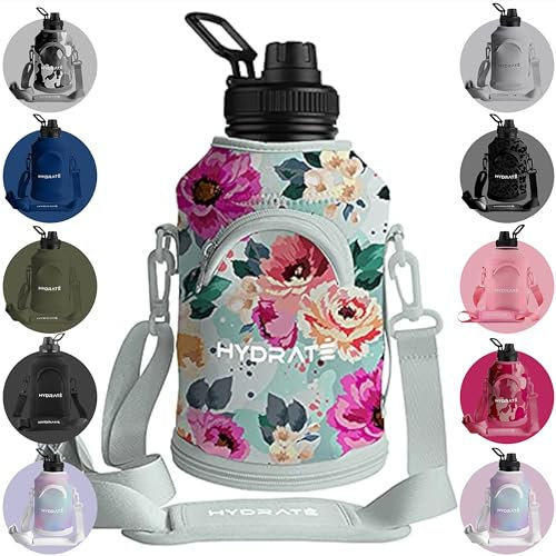 HYDRATE Jug Stainless Steel Carrier Sleeve – Neoprene Insulated Cover with Carrying Strap & Phone Pouch – Fits 1.3L XL Jug – Protective, Stylish Pink Camo Design for Gym, Travel, Outdoor Use