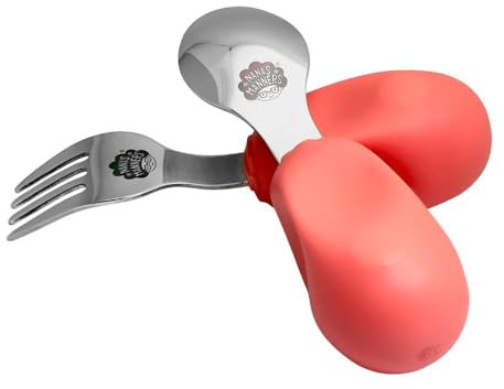 Nana’s Manners - Stage 2 Toddler Cutlery Set, Self-Feeding Kids Cutlery Set, Baby Spoon & Fork Set w/Rounded Steel Ends & Easy-to-Grip Handles, Non-BPA, for 12 Months & Up, Blossom Pink