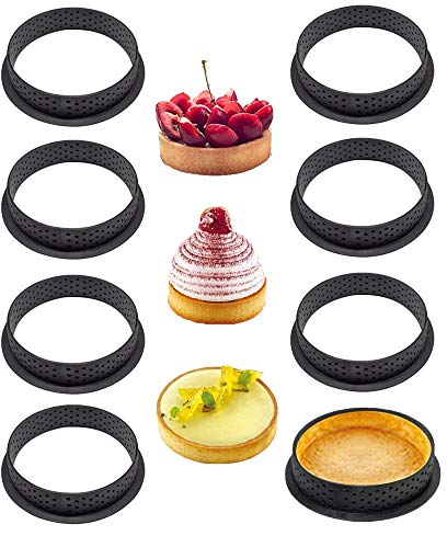 Qanye 8 Stücke Mousse Kuchenform, Runde Form Mousse Kreis, Kreis Kuchenform, Schwarze Runde Perforierte Kunststoff-Mousseform, Werkzeuge für DIY Backen Dessert Ring