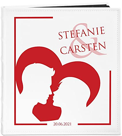 Maverton Fotoalbum zum Selbstgestalten mit Aufdruck - für 240 Fotos 10x15-60 schwarze Seiten - Größe 33x30cm - Weiß - personalisierte Geschenke zum Hochzeitstag zur Hochzeit