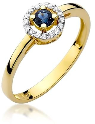 Damen Ring 585 14k Gold Gelbgold echt Saphir Edelstein Diamanten Brillanten