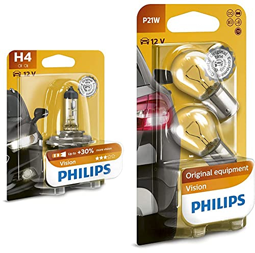 Philips 12342PRB1 Scheinwerferlampe H4 Vision & 12498B2 Kugellampe Vision P21W