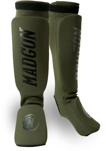 MADGON Schienbeinschoner mit perfektem Sitz und idealer Polsterung! Schienbein-Schutz mit geringer Schweißentwicklung. Beinschützer aus Stoff für Kampfsport, MMA, Kickboxen - 1 Paar inkl. Beutel!
