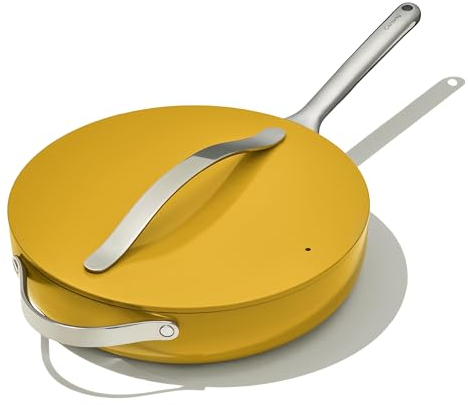 Caraway Keramik-Schmorpfanne mit Deckel (4,5 l, 30 cm) – ungiftig, PTFE- und PFOA-frei – ofenfest und kompatibel mit allen Herden (Gas, Elektro und Induktion) – Ringelblume