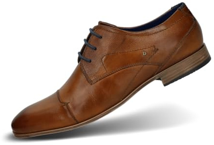 bugatti Business Halbschuh aus Leder, Derby mit Querkappe und eleganter Liniengestaltung, Cognac, 39 EU