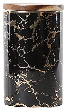 XXZY Marble Ceramic Storage Canister Round Storage Jar With Wooden Lid Storage Container Biscuits Tea Kitchen Storage Tank
