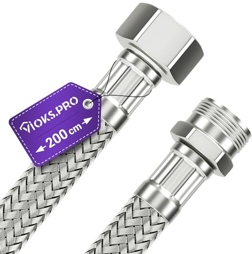 Viоks.pro Wasserhahn Schlauch 3/8 Zoll (15,2mm) Überwurf und Außengewinde 200 cm & Anschlussschlauch Armatur Wasserschlauch Armaturenschlauch Trinkwasserschlauch Flexschlauch fuer WC Spülkasten Bad