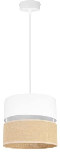 Light-Home Juta Hängelampe - Deckenlampe - Pendelleuchte aus Metall mit Lampenschirm aus Stoff - E27 - Klassisch 1-Flammig 20 cm - Weiß Untersatz - Jute Weiß