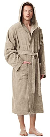Arus Herren Bademantel mit Kapuze, wadenlang oder knöchellang, 100% Baumwolle (380 g/m²) Frottee OEKO-TEX® Zertifiziert