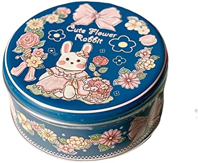 DOTBUY-SHOP Scatola Latta Contenitore Biscotti Scatola di Latta Scatola Metallo con Copertura Scatola Rotondo Vintage per Conservare tè, Biscotti, Regali (2 Pezzi,Coniglietto Fiori)