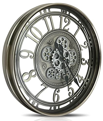 DORBOKER Wanduhr Groß mit Beweglichen Zahnrädern Moderne Industrial Steampunk XXL Vintage Retro Antike Metall Uhr für Küche Wohnzimmer Zuhause Bar Schule(70cm, Gunmetal Arabische Ziffern)