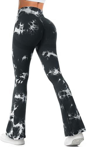 Yaavii Yogahose Damen Schlaghose Bootleg Sporthose Flared Leggings Jogginghose Jazzpants für Outdoor Sport und Alltagskleidung Schwarz XL