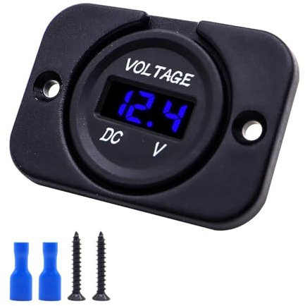 HISports DC 12V 24V LED Digital Voltmeter Wasserdichtes Spannungsmessgerät Batterietester Auto Voltmeter mit Blaulicht LED Digital Anzeige und Montageplatte für Boot Fahrzeug Motorrad LKW ATV UTV