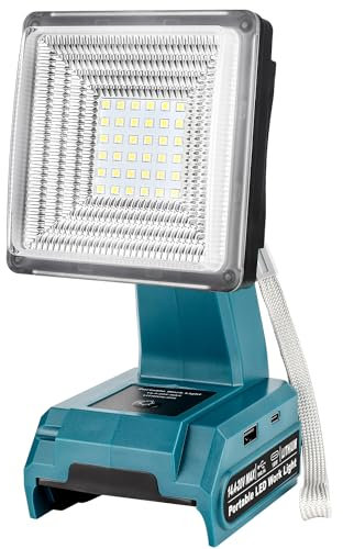 Adisipsoarin Cordless LED Work Light for Makita 18V LXT Battery, 25W LED Floodlight with USB-A&USB-C 2.1A Fast Charging Ports for Jobsite,Car Repairing,Camping,Emergency(Battery not Included)