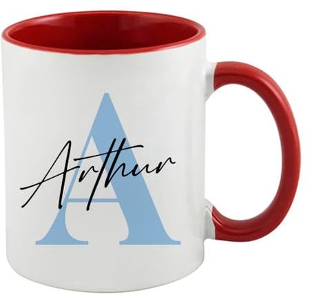 Getagift Personalised Mug Initial with Name, Alphabet Mug, Inside Coloured Coffee, Tea Mug. (Red)
