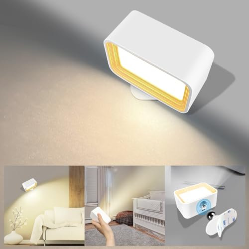 BELLALICHT Kabellose LED Wandleuchte Innen, Wiederaufladbar Akku Nachtlicht Magnethalterung Wandlichter leselicht Dimmbar Touch 5 Helligkeitsstufen 3 Farbmodi 360° drehbare für Schlafzimmer (Weiß-A)