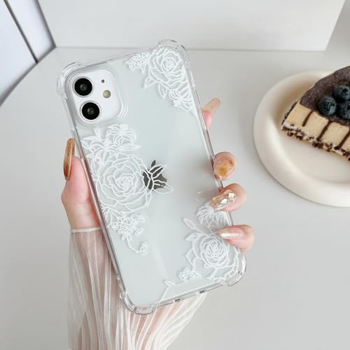 ZTOFERA Case for iPhone 11, Transparent Clear Case with Rose Flower Pattern, Ultra Slim Anti-scratch Shockproof Protective Bumper Cover for iPhone 11 (6.1) - White