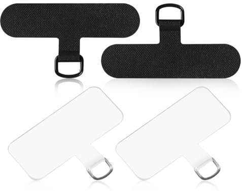 KAPSING Telefon Halteband Patch, 2 Stück Denim Handykette Pads und 2 Stück transparent Handykette Pads, Universal Schlüsselband Haken für Handyhülle
