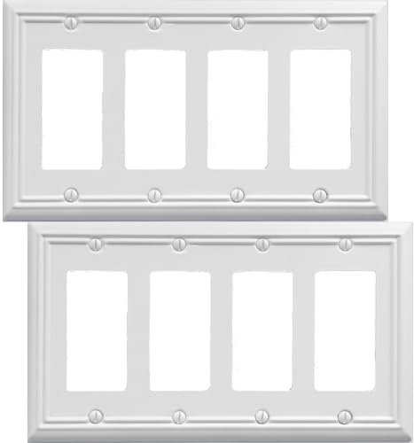 OKAWYC Quadruple Decorator Light Switch Cover Adler Metal Wall Plate, 2-Pack White 4 Gang Quadruple Rocker, for Receptacle Dimmer Switch GFCI Outlet, Switch Cover Decorative Wallplate, Durable