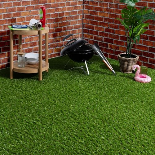 Steffensmeier Kunstrasen Perth | 15.000 Sonnenstunden | 32 mm | Meterware | wasserdurchlässig | Balkon, Terrasse, Garten | Grün, Größe: 100x300 cm
