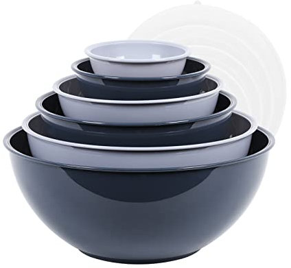 BoxedHome Mixing Bowl Set with Lid, Mixing Bowls, 12-Pack Mixing Bowl Set, Plastic Salad Bowl Non-Slip Stackable Serving Bowls for Kitchen (6 Bowls and 6 Lids, Haze Blue)