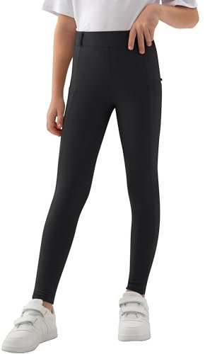 MoFiz Pantalon Equitacion Niña Mallas Equitacion Pantalones Montar a Caballo Niña con Bolsillo para Verano Negro 128-140